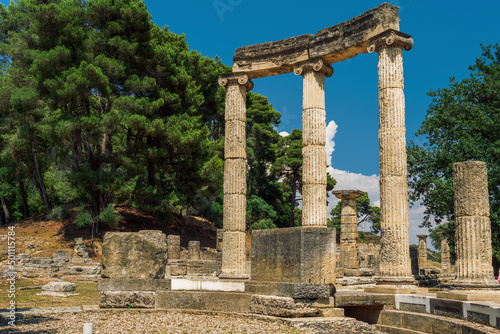 Ancient Olympia, archaeological site with Philippeion circular memorial columns, UNESCO World Heritage Site, Olympia photo