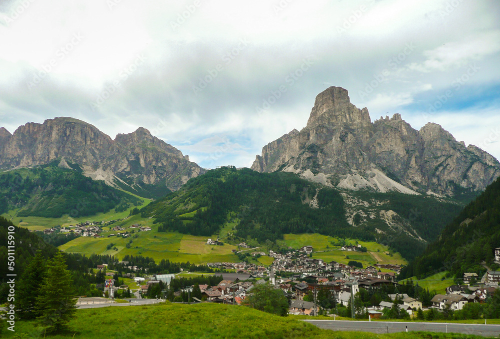 Panoramic view of the beautiful landscape in the Alps , Dolomites, Italy Panoramic view of the beautiful landscape in the Alps , Dolomites, Italy