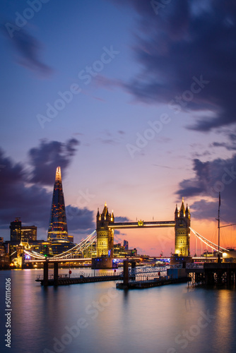 Tower Bridge and The Shard at sunset taken from Wapping, London