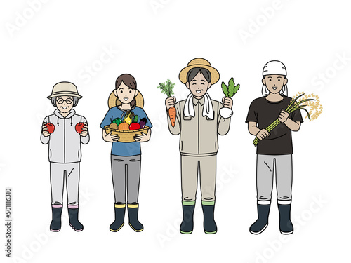 農業　農家　収穫　野菜　稲作　果物　男女　全身