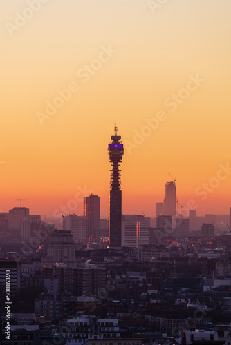 Aerial view of BT Tower at sunset, London photo