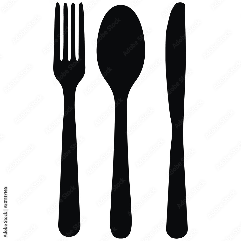 spoon and fork knife black icon