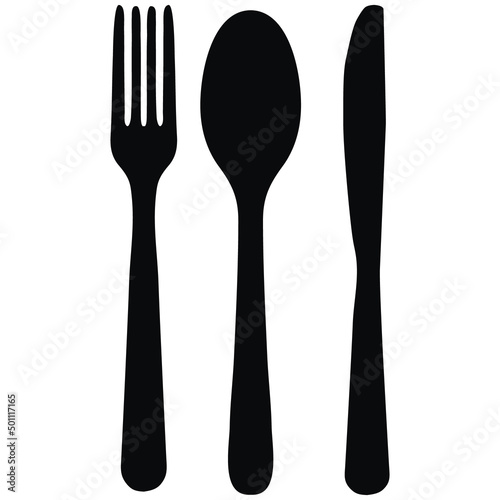 spoon and fork knife black icon
