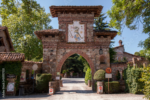 Ancient entry gate arch of the village of Grazzano Visconti, Emilia Romagna photo