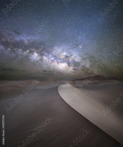 Milky way shot over sand dunes of Sahara Desert, Merzouga, Morocco, North Africa photo