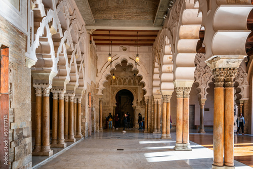 Aljaferia fortified medieval Islamic palace interior details, Zaragoza, Aragon photo
