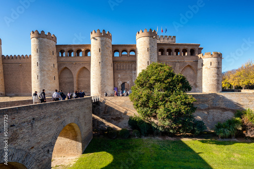 Aljaferia fortified medieval Islamic palace building exterior, Zaragoza, Aragon photo