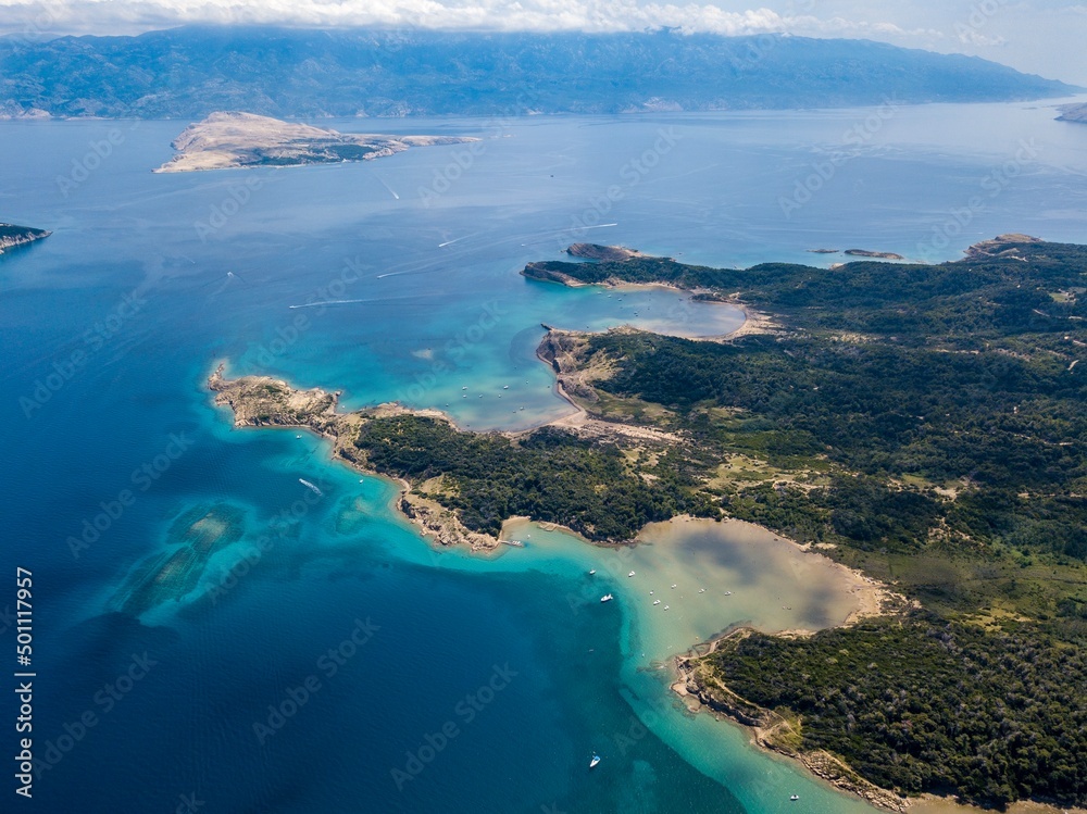 Rab, Rab island, Croatia. Aerial drone view.