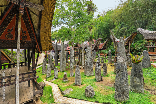 Bori Kalimbuang, megalithic burial site with 102 menhirs near Rantepao, Bori, Rantepao, Toraja, South Sulawesi, Indonesia photo