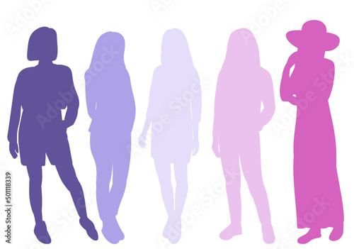 women silhouette, on white background, isolated, vector