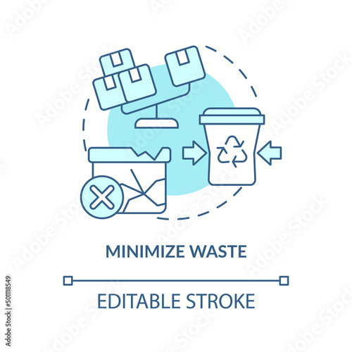 Minimize waste turquoise concept icon. Eliminate loss. Purpose of lean manufacturing abstract idea thin line illustration. Isolated outline drawing. Editable stroke. Arial, Myriad Pro-Bold fonts used