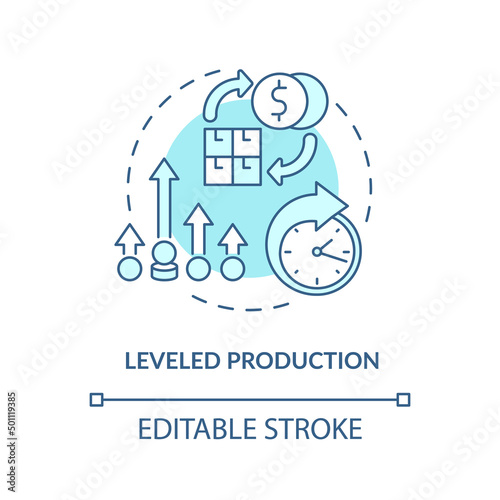 Leveled production turquoise concept icon. Smoothing process. Lean manufacturing abstract idea thin line illustration. Isolated outline drawing. Editable stroke. Arial, Myriad Pro-Bold fonts used