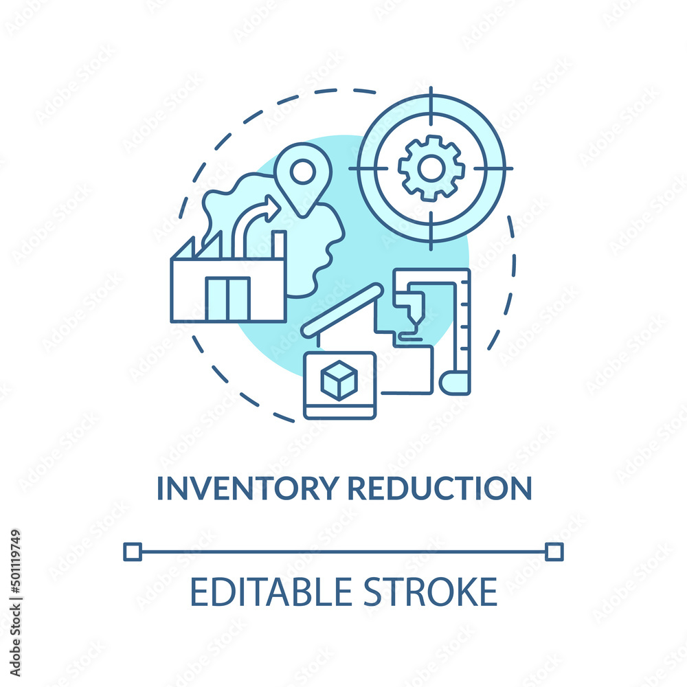 Inventory reduction turquoise concept icon. Advantage of one-piece flow abstract idea thin line illustration. Isolated outline drawing. Editable stroke. Arial, Myriad Pro-Bold fonts used