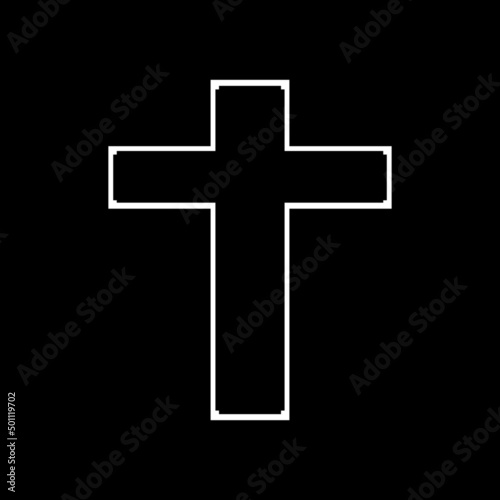 White christian crucifix cross icon on black background flat vector icon design.