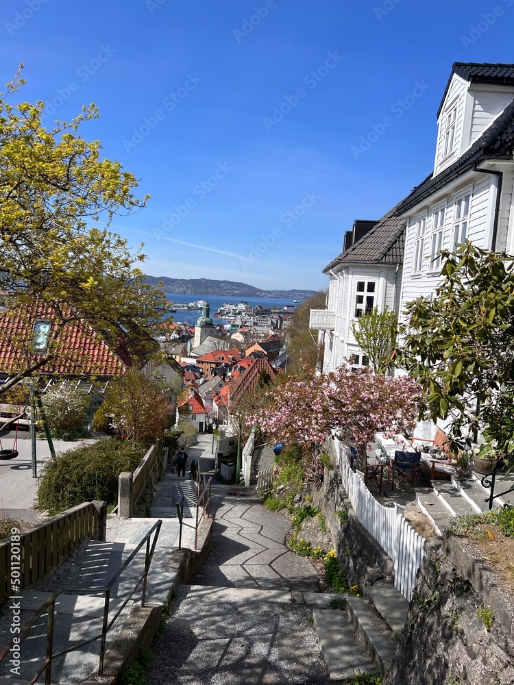 Skivebakken Street Bergen Historic Wooden Houses Norway