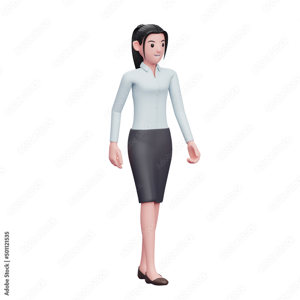 Fototapeta premium business woman walking wearing long shirt and skirt, 3D render business woman character illustration