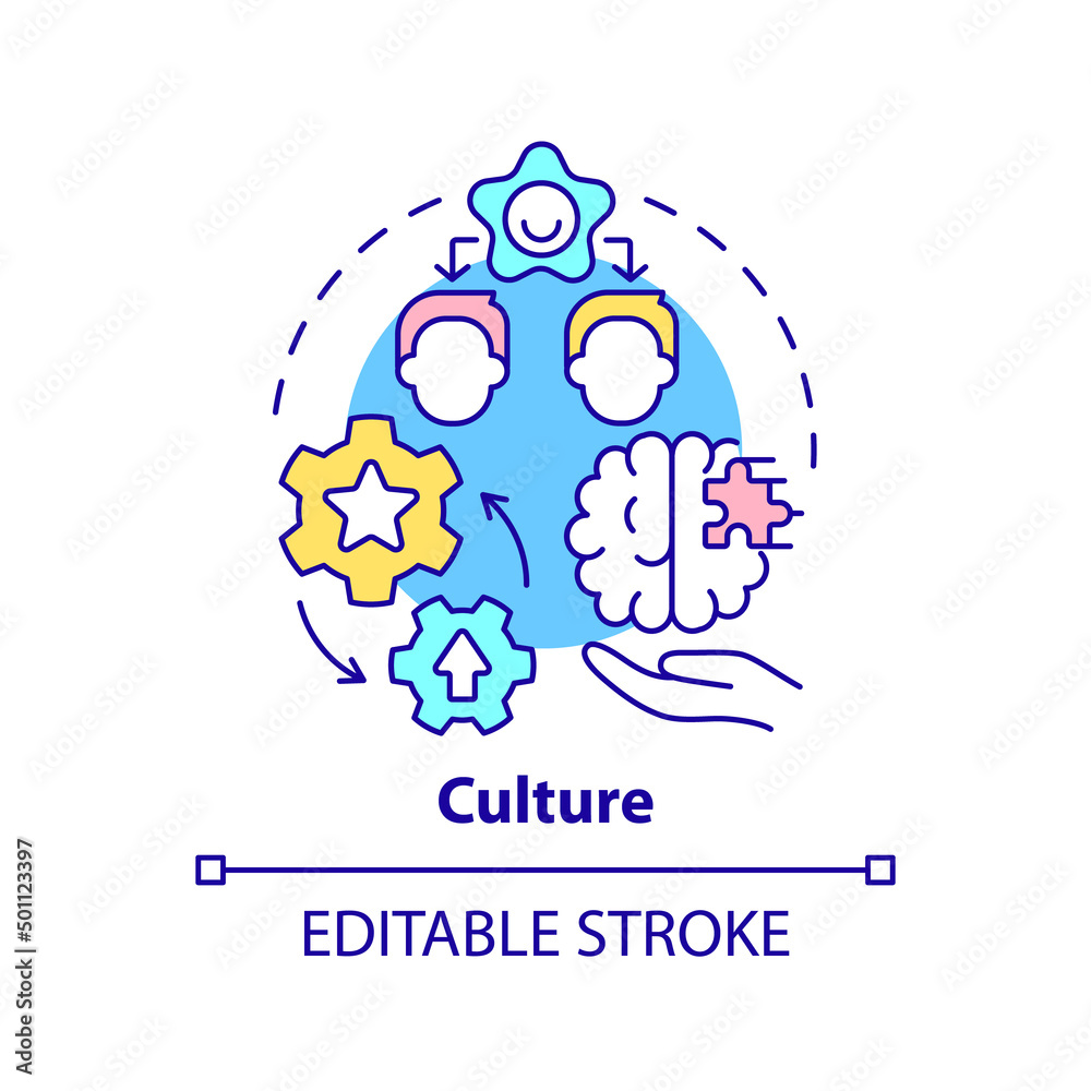 Culture concept icon. Innovation management mainstay abstract idea thin line illustration. Active employee involvement. Isolated outline drawing. Editable stroke. Arial, Myriad Pro-Bold fonts used Culture concept icon. Innovation management mainstay abstract idea thin line illustration. Active employee involvement. Isolated outline drawing. Editable stroke. Arial, Myriad Pro-Bold fonts used