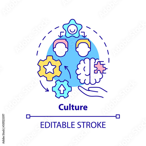 Culture concept icon. Innovation management mainstay abstract idea thin line illustration. Active employee involvement. Isolated outline drawing. Editable stroke. Arial, Myriad Pro-Bold fonts used