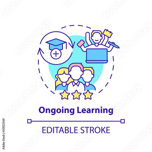 Ongoing learning concept icon. Innovative culture rule abstract idea thin line illustration. Professional development. Isolated outline drawing. Editable stroke. Arial, Myriad Pro-Bold fonts used
