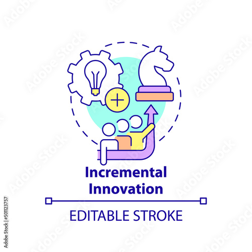 Incremental innovation concept icon. Innovation type in business abstract idea thin line illustration. Minor improvements. Isolated outline drawing. Editable stroke. Arial, Myriad Pro-Bold fonts used