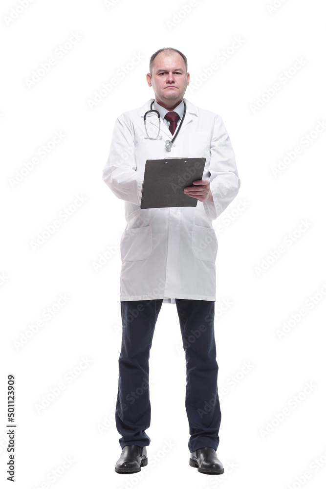 in full growth. qualified doctor with clipboard . in full growth. qualified doctor with clipboard .