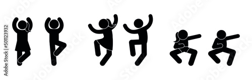 male and female figurine, dance moves, guy and girl dancing, pair of partners in dance, isolated vector icons