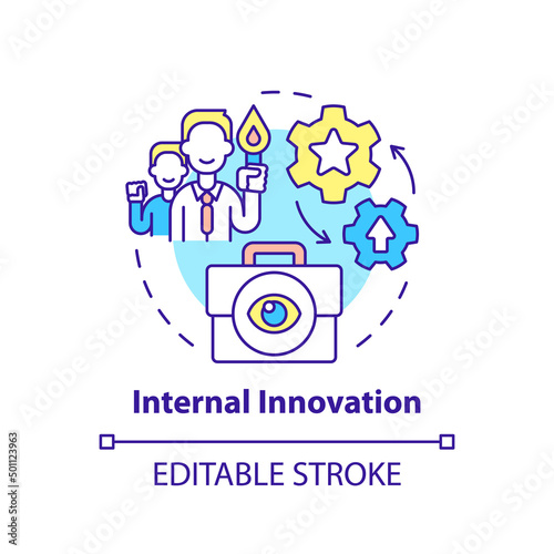 Internal innovation concept icon. Sourcing ideas approach abstract idea thin line illustration. Intrapreneurship. Isolated outline drawing. Editable stroke. Arial, Myriad Pro-Bold fonts used photo