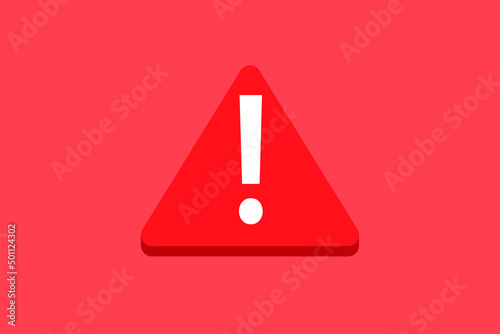 Attention, danger or warning sign on red background