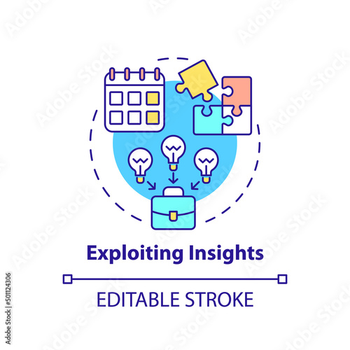 Exploiting insights concept icon. Innovation management abstract idea thin line illustration. Build insightful knowledge. Isolated outline drawing. Editable stroke. Arial, Myriad Pro-Bold fonts used