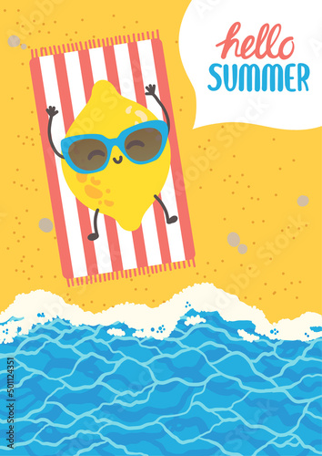 Hello summer colorful postcard, flat design vector