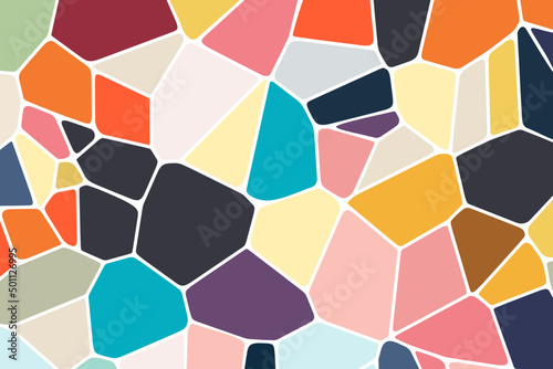 Abstract colorful Voronoi diagram background. Multi-colored irregular geometric pattern figures