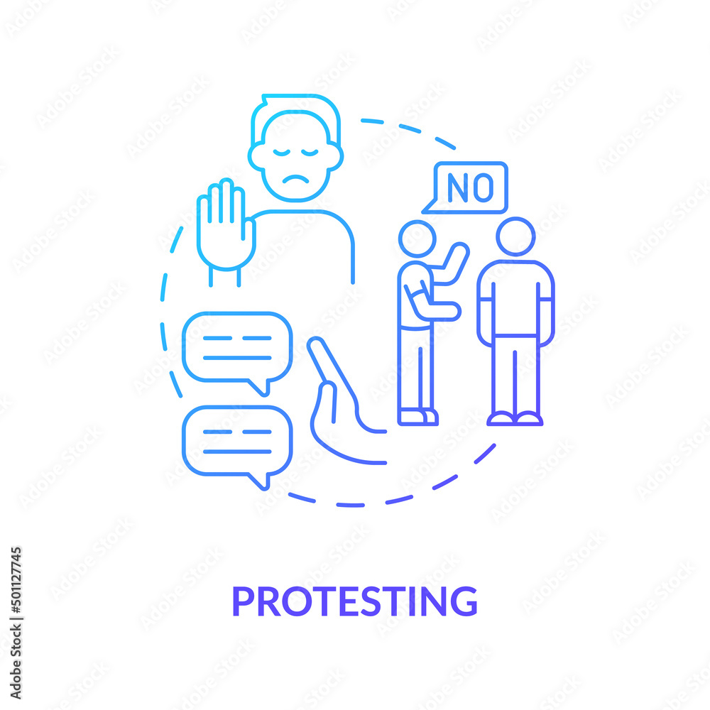 Protesting blue gradient concept icon. Functional communication abstract idea thin line illustration. Expressing objection. Opposition. Isolated outline drawing. Myriad Pro-Bold font used