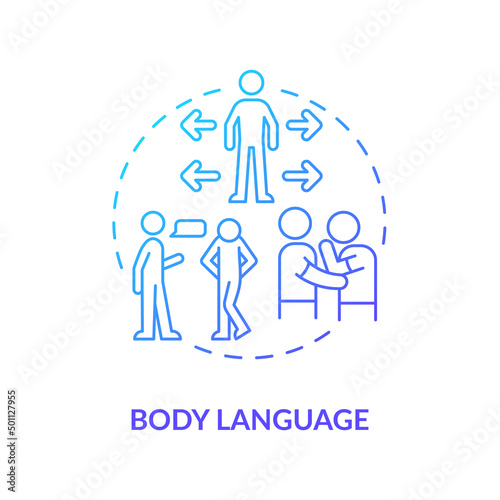 Body language blue gradient concept icon. Non-verbal communication type abstract idea thin line illustration. Body movement and posture. Isolated outline drawing. Myriad Pro-Bold font used