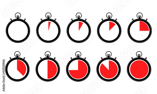 set stopwatch time interval in the form of a circle red time interval on an arrow vector graphics eps10