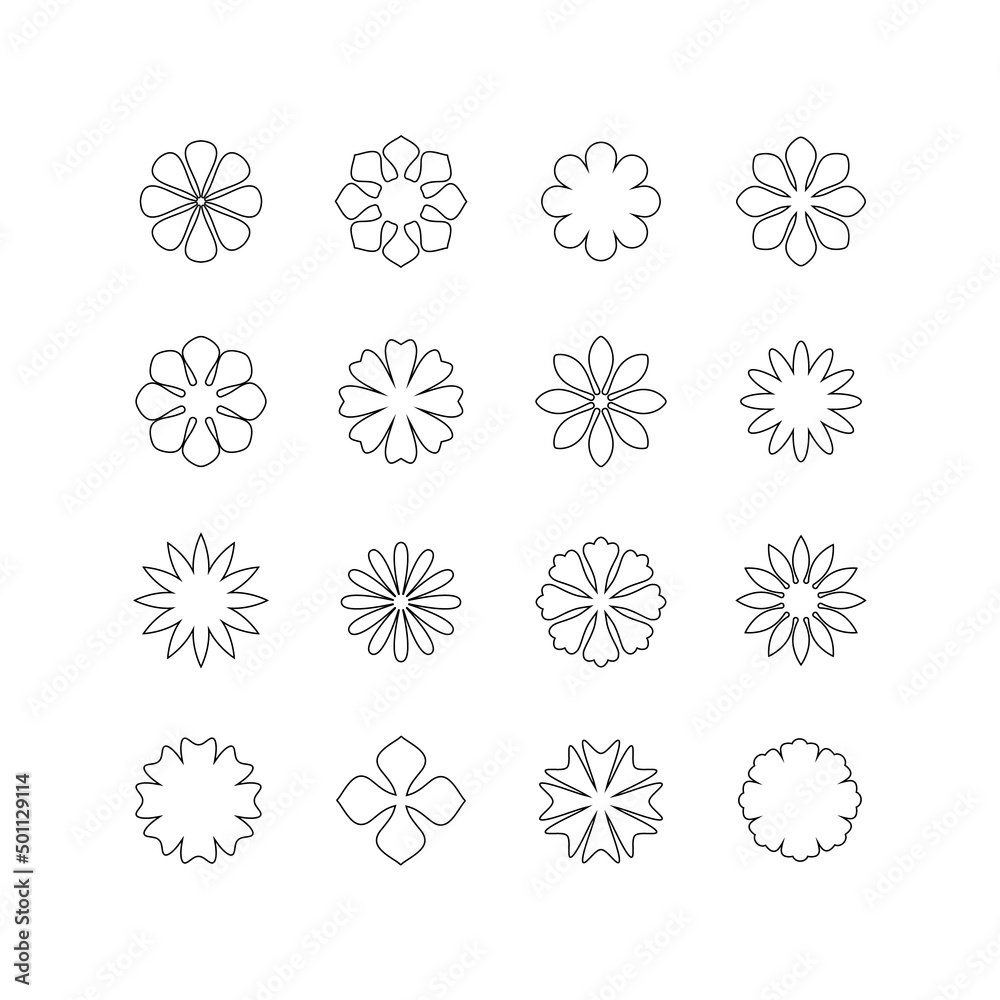 Set of design elements. Flowers. Decorative symbols. Vector illustration.