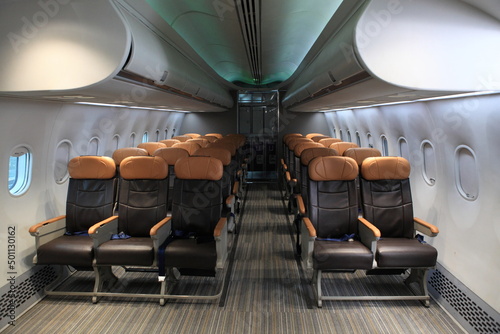 Passengers traveling by a small plane  shot from the inside of an airplane