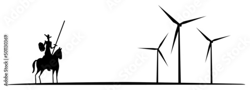 Modern Don Quixote Fight chasing imaginary evils windmills Wind turbine silhouette t-shirt print photo