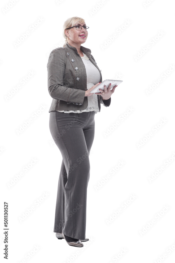 business woman with a digital tablet. isolated on a white business woman with a digital tablet. isolated on a white