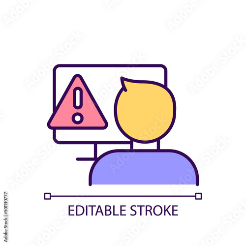Computer usage limitation RGB color icon. Restricted time of internet surfing. Coping with gaming addiction. Isolated vector illustration. Simple filled line drawing. Editable stroke. Arial font used