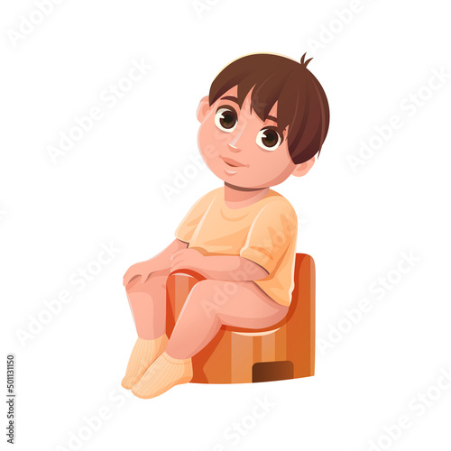Cartoon baby sitting on a potty. Vector illustration isolated on white background.