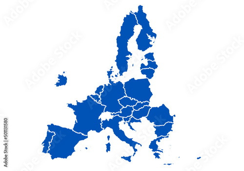 Mapa azul de la Unión Europea en fondo blanco.  photo