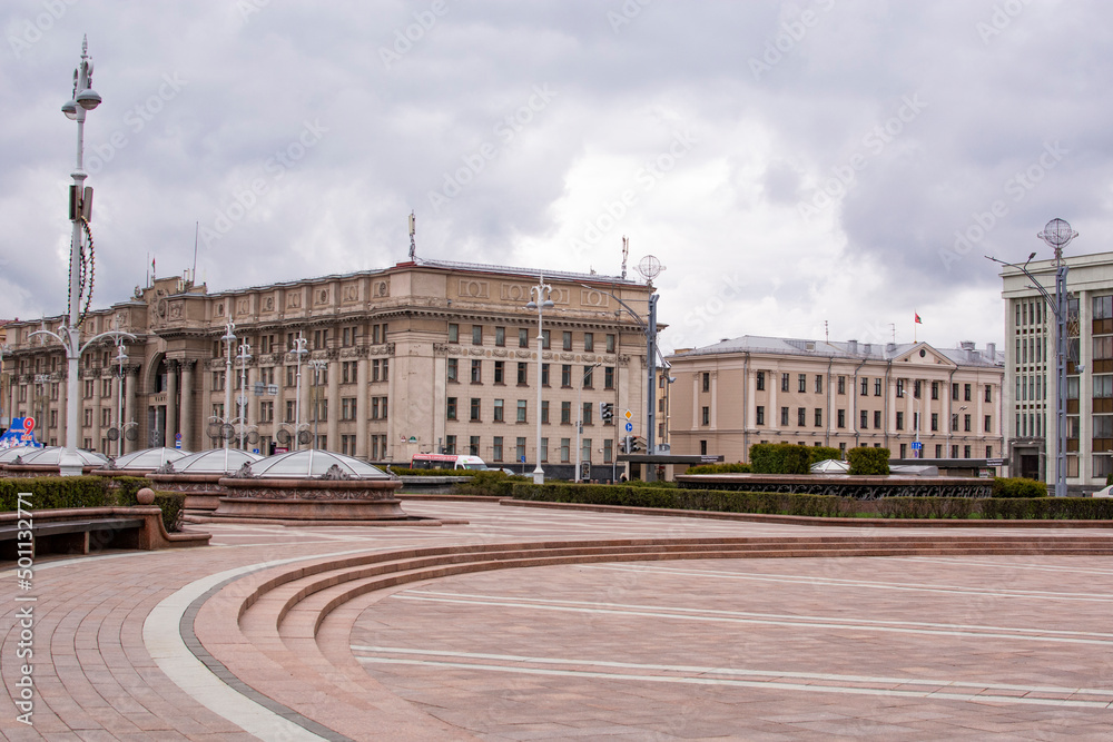 Minsk, Belarus-APRIL 26, 2022 : Independence square in city centre