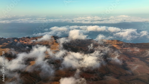 Top view on Fuerteventura mountains. Canary islands meet the Atlantic