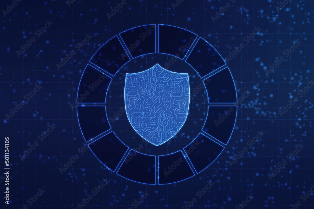 Protect and Security concept. Digital Shield on abstract technology background, Cyber security and information or network protection. Future technology web services for business and internet project Protect and Security concept. Digital Shield on abstract technology background, Cyber security and information or network protection. Future technology web services for business and internet project