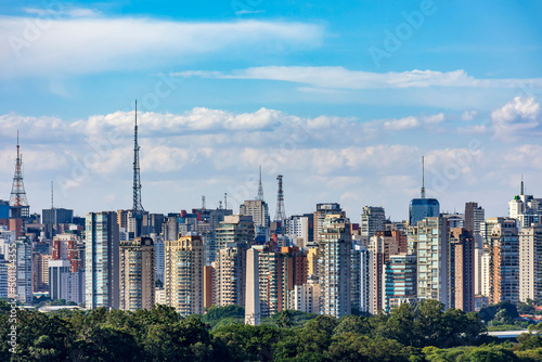 Buildings  towers and communication antennas in view of the financial center of the city of Sao Paulo  Brazil