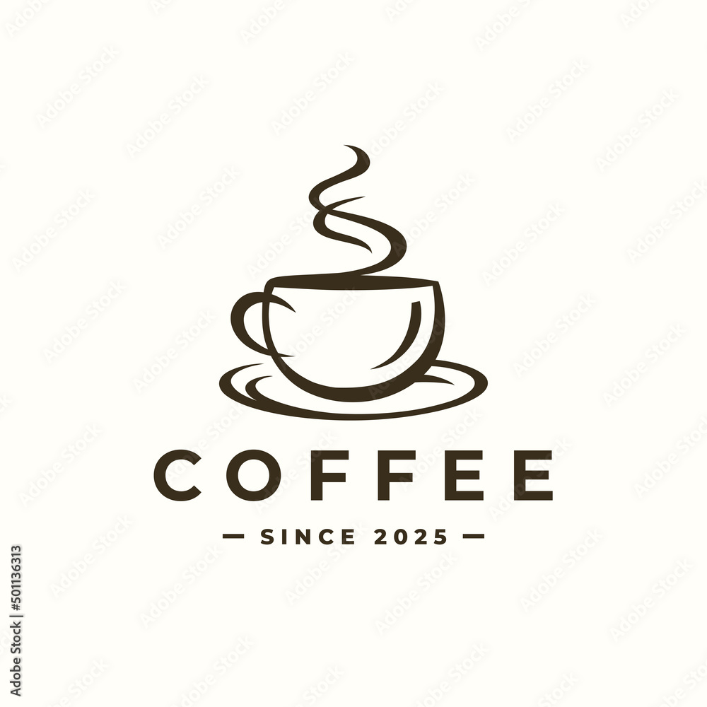 Coffee cup logo. Hot drink mug icon. Espresso aroma symbol. Fresh cappuccino restaurant sign. Vector illustration. Coffee cup logo. Hot drink mug icon. Espresso aroma symbol. Fresh cappuccino restaurant sign. Vector illustration.