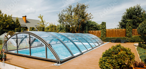 Exquisite pool with transparent coating. Polycarbonate Cover.  photo