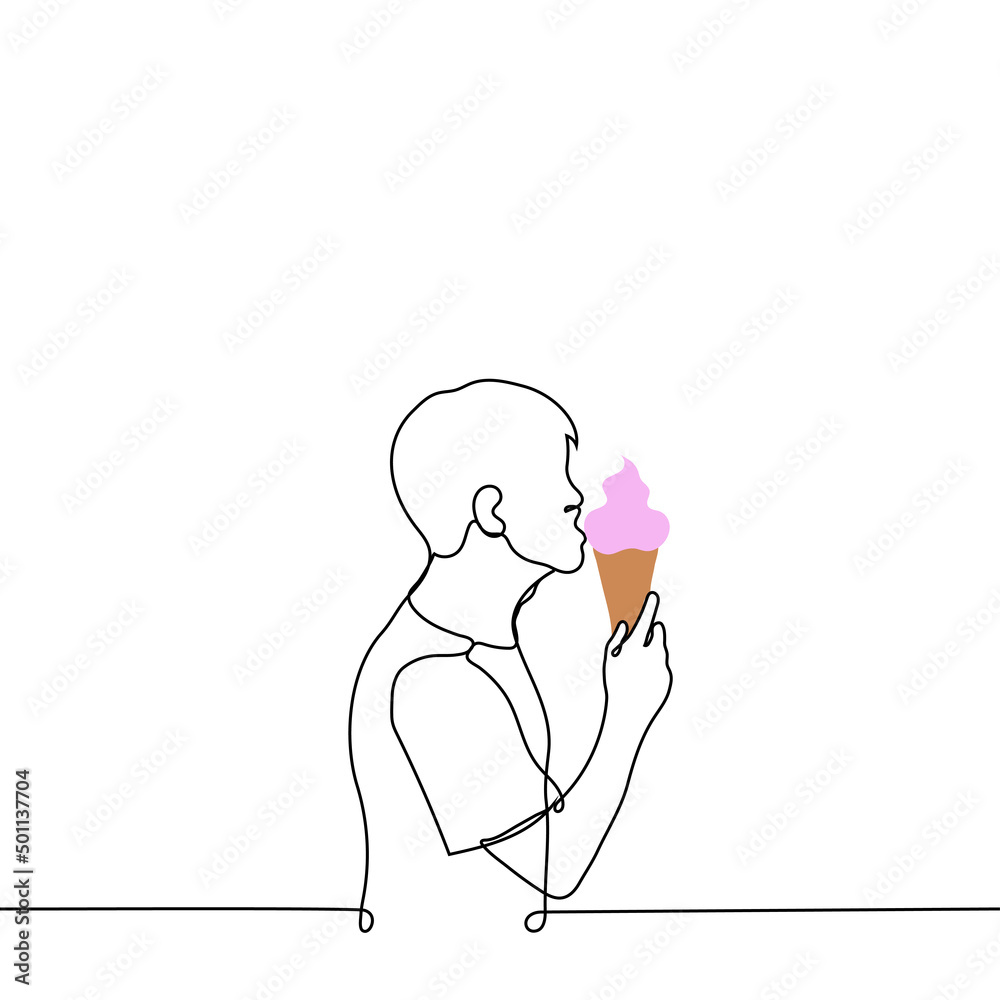 man-eating-huge-pink-ice-cream-cone-one-line-drawing-vector-the