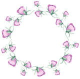 Watercolor wreath of pansies on a white background