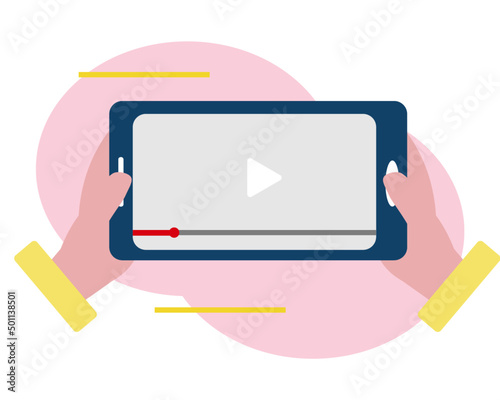 スマホで動画を見る 横画面 携帯とビデオ SNS ベクターイラスト